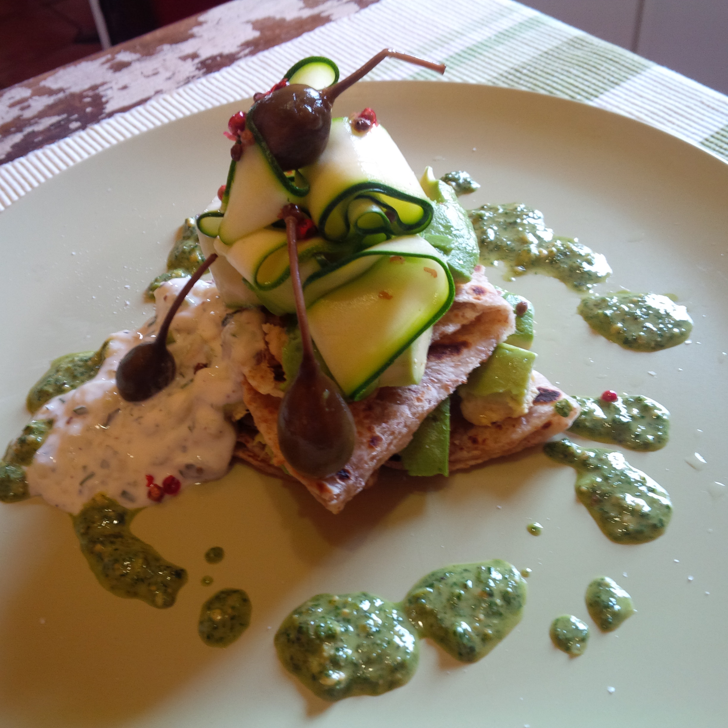 Late Autumn Avo & Marinated Zucchini Roti Stack